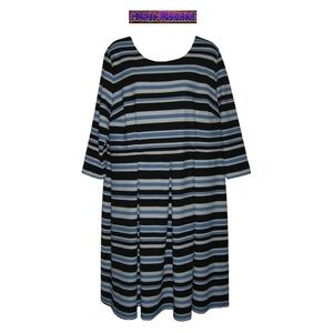 Lane Bryant Striped Skater Dress Black White Blue Pleated Stripe Plus Sz 20 NWT